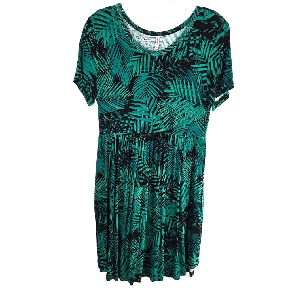 Longyuan Women's Dress Medium M Green Palms Sleeves Misses Size 8 10